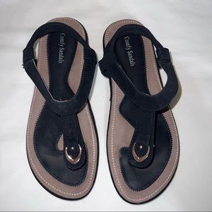 * Comfy Sandals Black Thong Slingback Sandals - Size 8.5